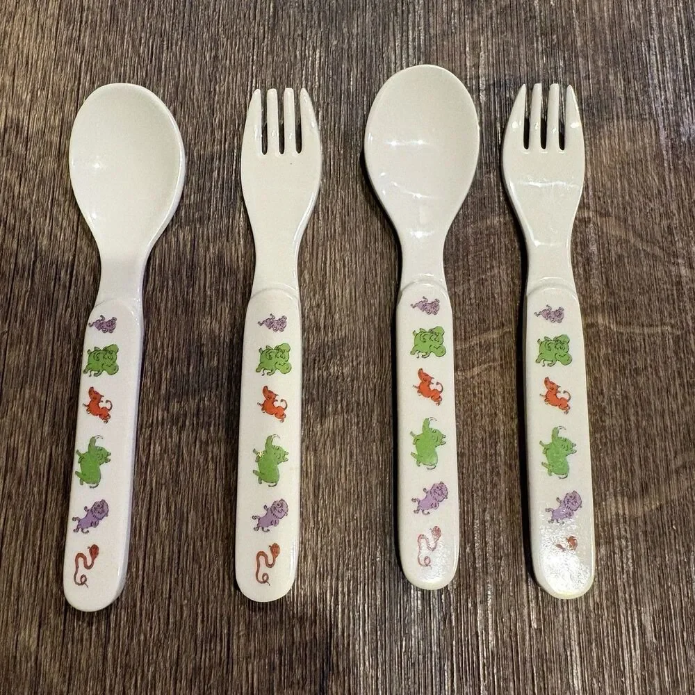 Vintage Jungle Friends Melamine Child Dinnerware Set Plate Bowl Cup Utensils
